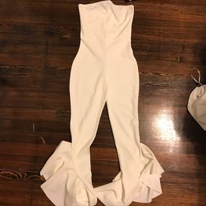 White bandeau frilled jumpsuit